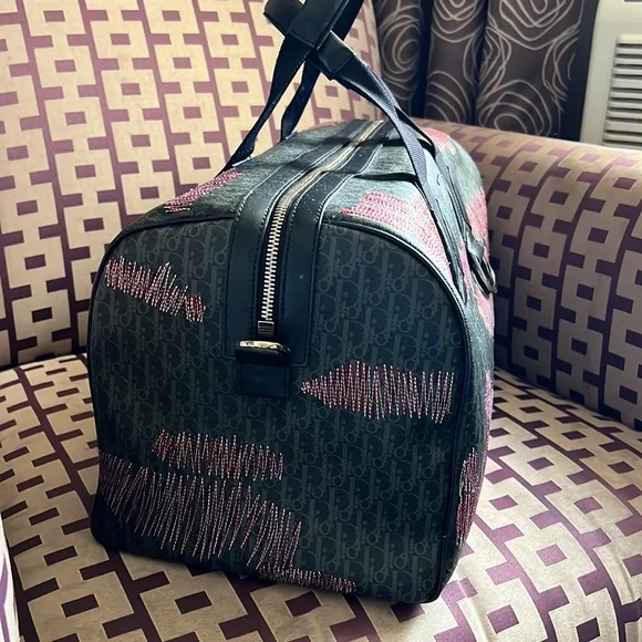 Dior unisex stitched limited edition oblique monogram jacquard logo duffle bag - Picture 9 of 15